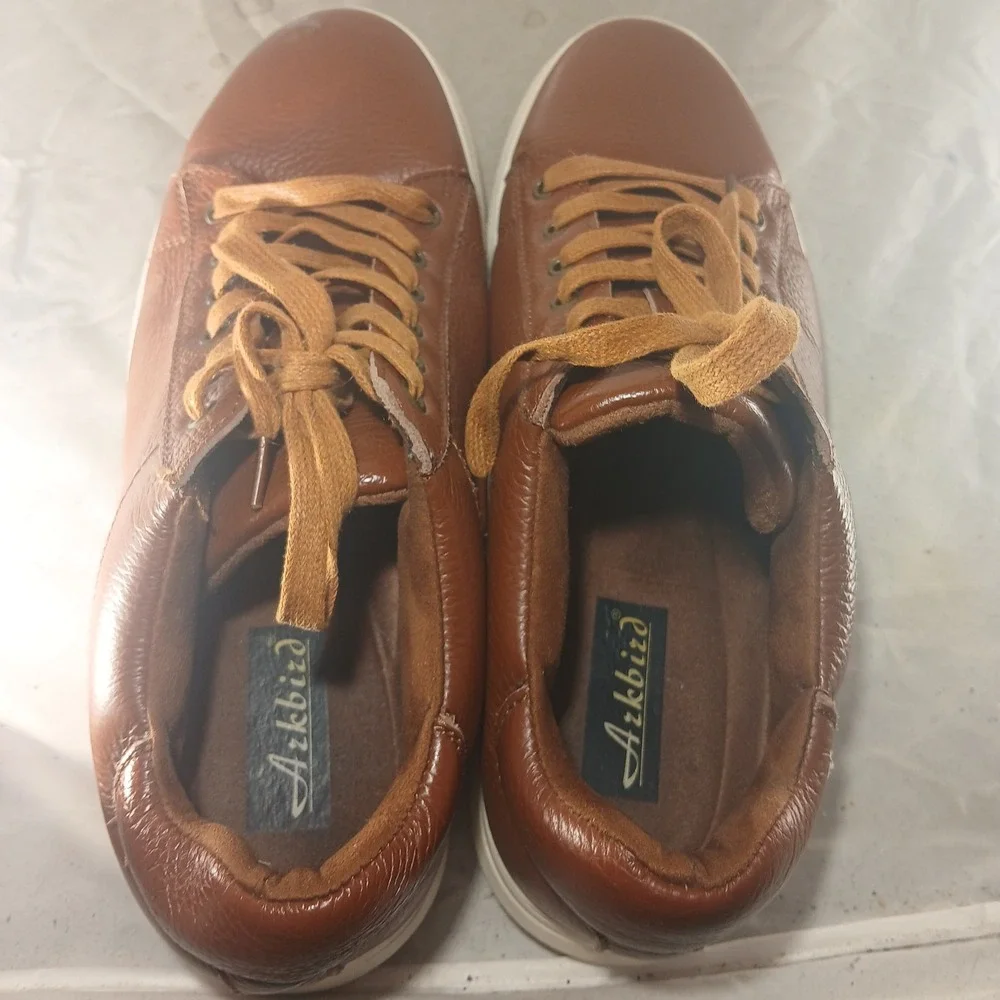 Arkbird Mens Brown Leather Oxford Sneakers Low‎ Top Lace Up ZK20105 Size 10